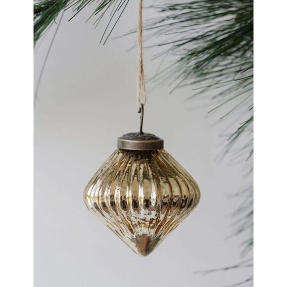 Vintage Mercury Glass Handblown Christmas Ornament Antique Gold With Bronze Topp - Picture 13 of 16